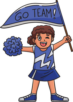 Cheerleader Girl with a Banner Cartoon Clipart