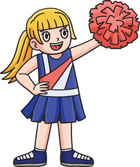 Cheerleader Girl Raising Pompoms Cartoon Clipart 