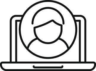 Motivational speaker online laptop call icon outline vector. Training performance. Stage candidate