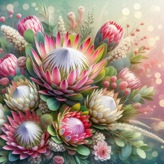 Вeautiful protea flowers close up. - 786630041