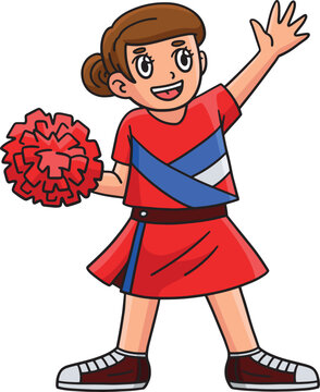 Cheerleader Girl Waving Pompoms Cartoon Clipart