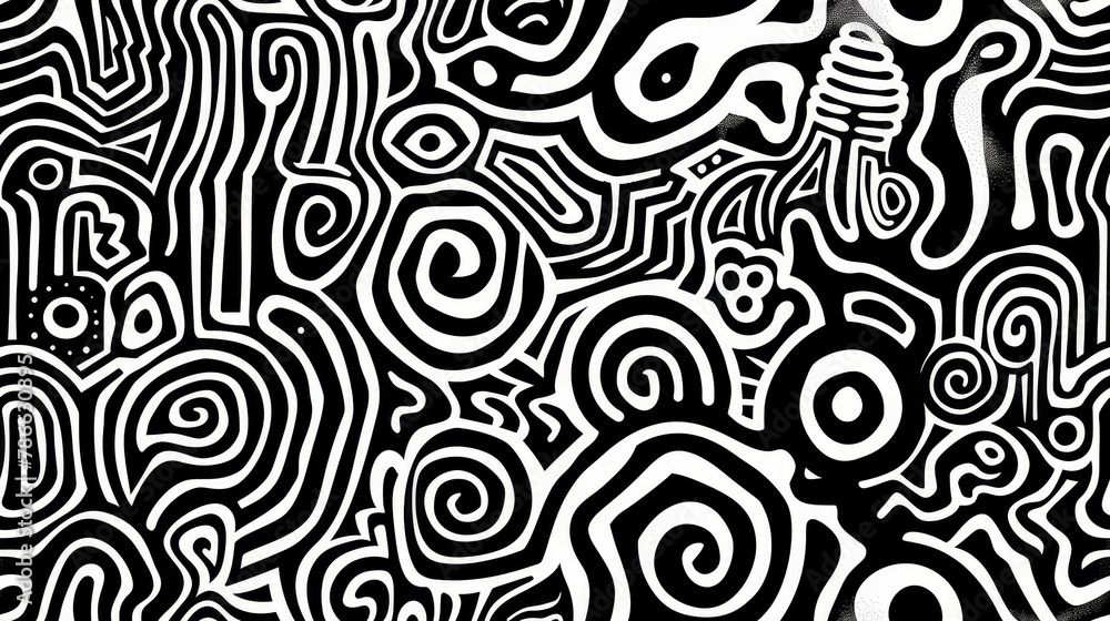 Poster a monochrome abstract backdrop featuring intricate circles and lines forming a human head configurat