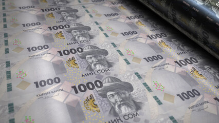 Kyrgyzstan som money banknotes print 3d illustration - obrazy, fototapety, plakaty