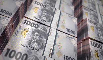 Kyrgyzstan som money banknotes pack 3d illustration - obrazy, fototapety, plakaty
