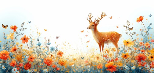 Springtime Serenity: Deer Amongst Blooming Flowers