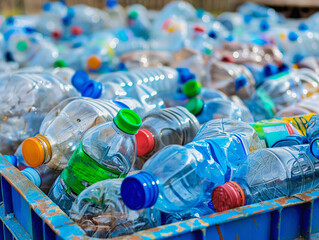 Plastic bottles waste in recycle bin
