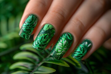 Green nails, beautiful groomed woman hands with green nail polish