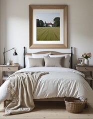 frame in country style bedroom interior in bright colours 