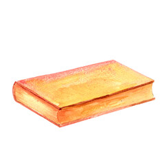 An ancient book with a worn cover hand-painted in vintage style watercolor object isolated on a white background. Interior decor and wall art on retro themes, travel, libraries, books, museums