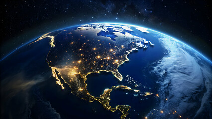 Space View of North America at Night - obrazy, fototapety, plakaty