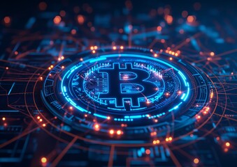 Digital background with bitcoin logo