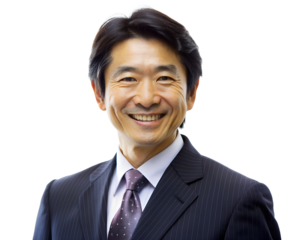 A Middle Aged Handsome Smiling, Japanese Man in Business Attire