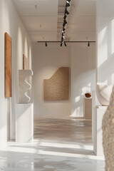 B_-1_Contemporary art gallery with minimalist white walls and abstract sculptures illustration, imagination, 3d render, hyper realism --ar 23_17130211290016694