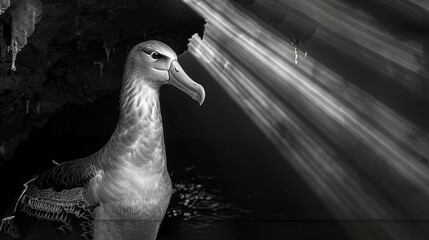  light emanating from its head; beak releasing a water stream - obrazy, fototapety, plakaty