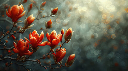Magnolia. Spring Blossoms, seasonal background, generative ai - 786634023