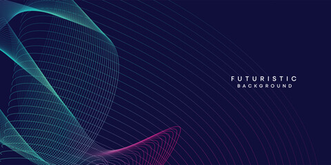 Abstract dark blue digital future technology geometric flowing line background. Purple-navy blue-green gradient smooth wave lines web banner background for cover, flyer, card, header, poster, slide