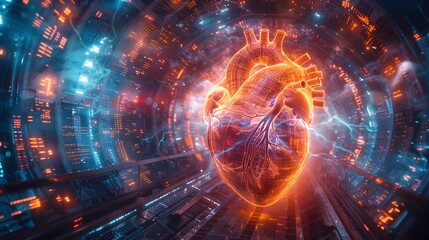 Cybernetic Heart Pulsating with Converging Data Streams: A Vibrant Embrace of the Human Spirit in a Digital Environment
