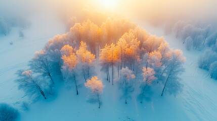 Winter Wonderland. Aerial View of Frosty Forest Landscape - obrazy, fototapety, plakaty