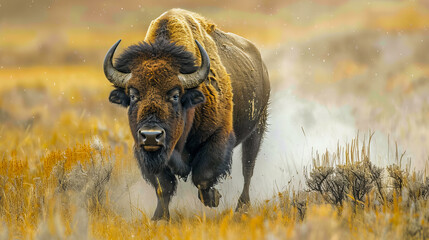 American Bison Grazing on the Plains