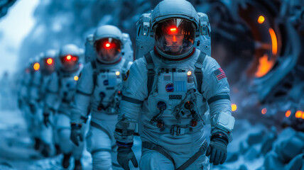 Astronauts Against Advanced Spaceship - obrazy, fototapety, plakaty
