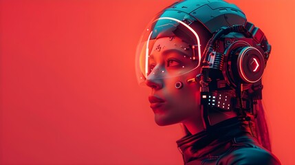 Futuristic Vision: The Transhumanist Odyssey. Concept Future Technology, Human Enhancement, Artificial Intelligence, Space Exploration, Ethics Debate - obrazy, fototapety, plakaty