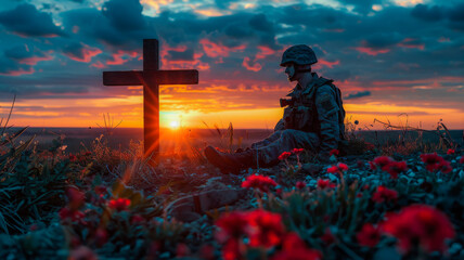 Battlefield Cross Silhouette in the Morning Light