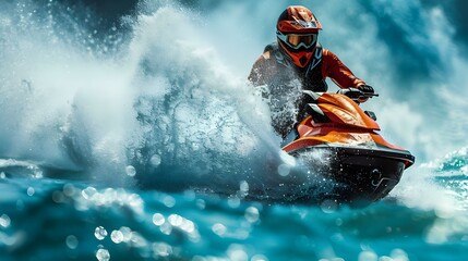 Jet Ski Adrenaline - Ocean's Rhythmic Roar. Concept Water Sports, Adventure, Jet Ski, Excitement, Ocean Wildlife