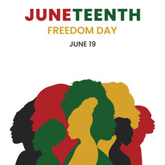 June Nineteenth - Freedom Day,Liberation Day,Emancipation Day.Silhouettes of black African and African-American men and women.Ethnic group.Vector illustration.