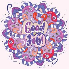 GOOD JOB PASTEL PINK COLORFUL MOTIVATIONAL MANDALA, MOTIVATIONAL T-SHIRT, T-SHIRTS, BOOKS, OFFICE SUPPLIES, T-SHIRTS TO PRINT.