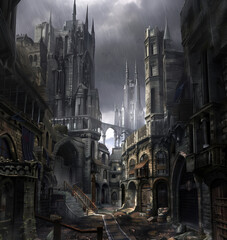 Naklejka premium Historic medieval village scene