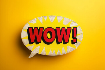 WOW comic design text on yellow solid background 