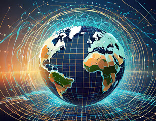 Naklejka premium a globe with digital lines around it