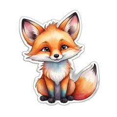 Cute red fox cartoon sticker. No background.