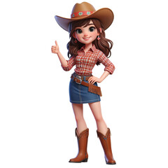 Vibrant Western Wild West Cowgirl with Hat Colored Png & Jpg Art Clipart Graphic