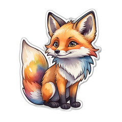 Cute red fox cartoon sticker. No background.