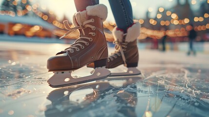 feet of skater skates, skating on on ice 