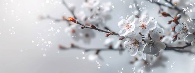 Delicate Blossoms of White Flowers Adorn a Graceful Branch in Nature's Serene Beauty - obrazy, fototapety, plakaty