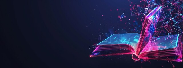 Open book modern digital book for learning in digital futuristic style. AI generated image