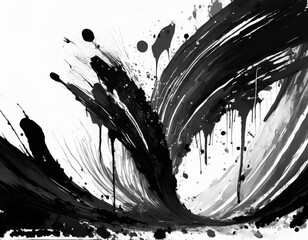 Abstract black in splash, paint, brush strokes, stain grunge isolated on white background