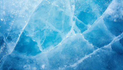 Abstract ice background. Blue background with cracks on the ice surface