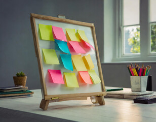 board with sticky notes sitting on top of it