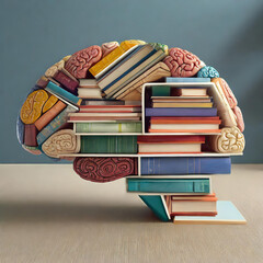 Bookshelves in the shape of human brain stacked books
