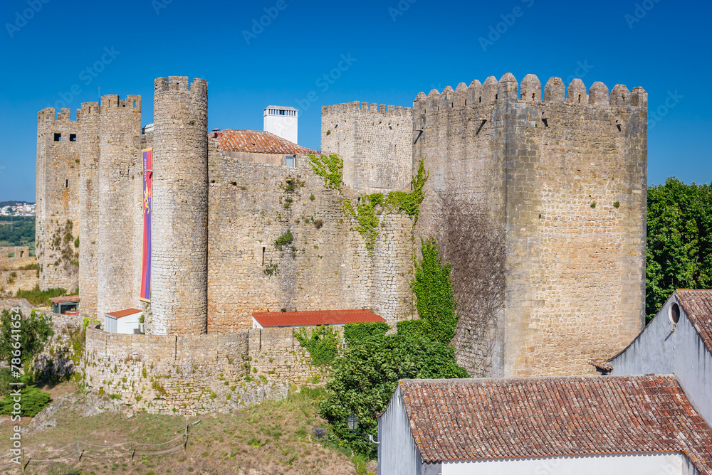 Poster Castle in Obidos town, Oeste region, Leiria District of Portugal, view with D. Fernando tower