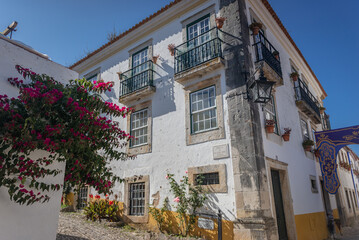Fototapeta na wymiar House on Rua Direita street in Obidos town, Oeste region, Leiria District of Portugal