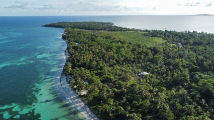 Aerial view of the beautiful Little Corn Island in the  Caribbean part of Nicaragua