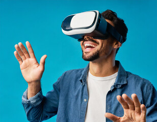 Flying gamer virtual reality glasses for online gaming on monochrome background