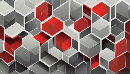 grey and red hexagons modern background illustration