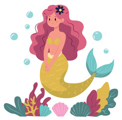 mermaid, vector illustration, children's artworks, wallpapers, posters, greeting cards prints. 