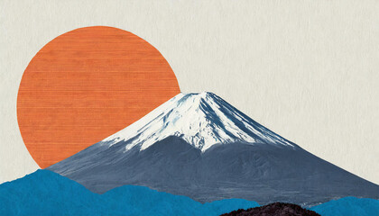 Mount Fuji japan. double exposure contemporary style minimalist artwork collage illustration
