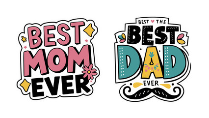 mothers and fathers day 2024 stickers Vector illustration. , best mom and best dad